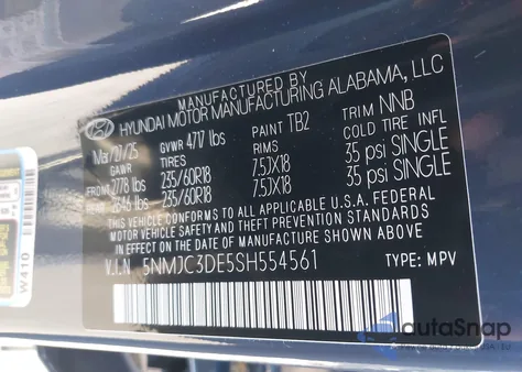 2025 Hyundai Tucson Sel Convenience z USA, uszkodzony, nr VIN 5NMJC3DE5SH554561